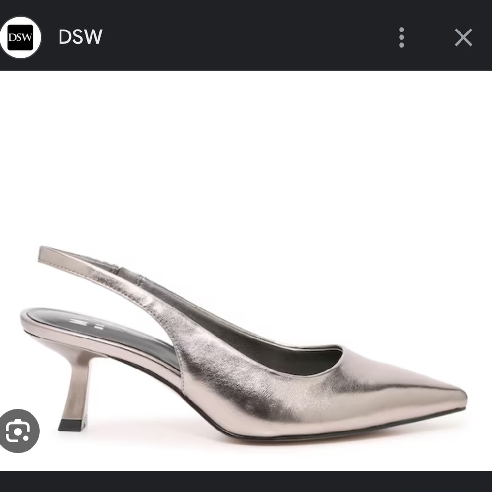 Gunmetal sling back kitten heels, W9.5